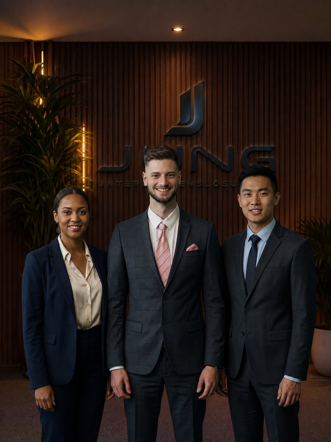 Team von JUNG Unternehmenslösungen in professioneller Büroumgebung